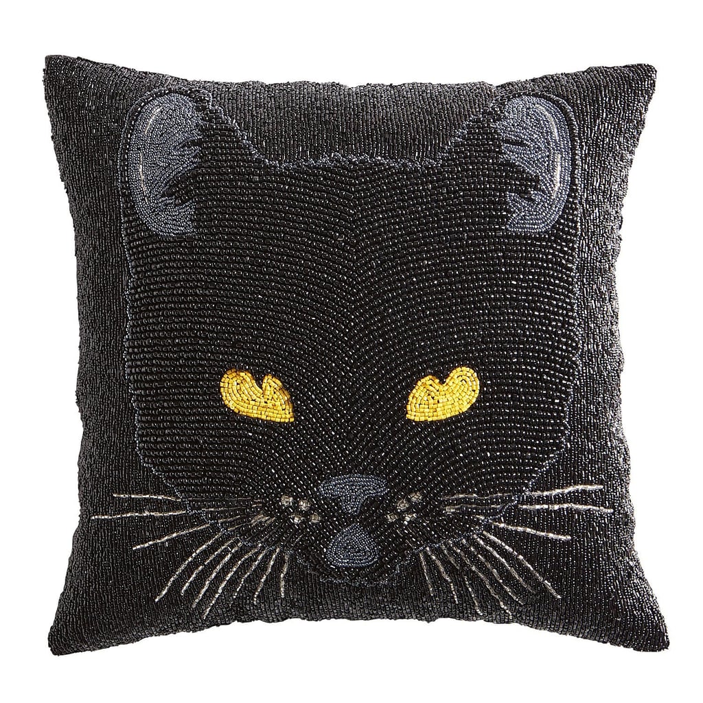 Beaded Black Cat Pillow