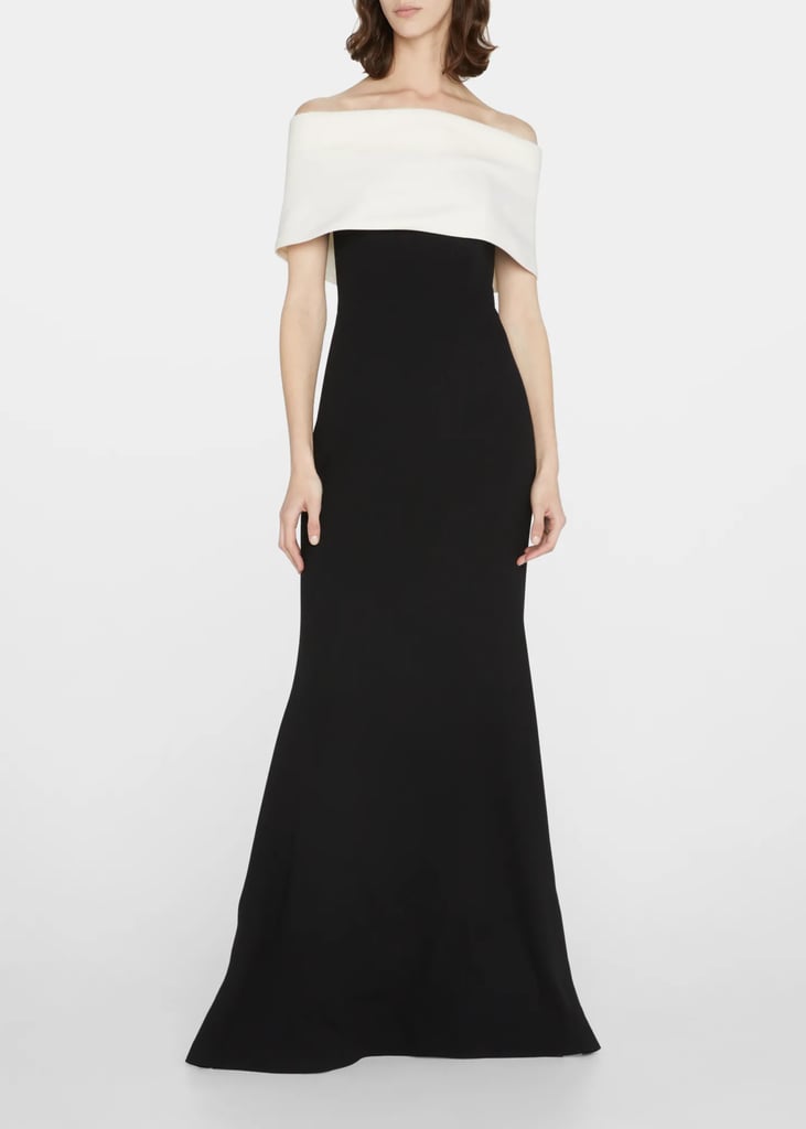 For the Unconventionally Conventional Bride: Lela Rose Off-the-Shoulder Two-Tone Gown
