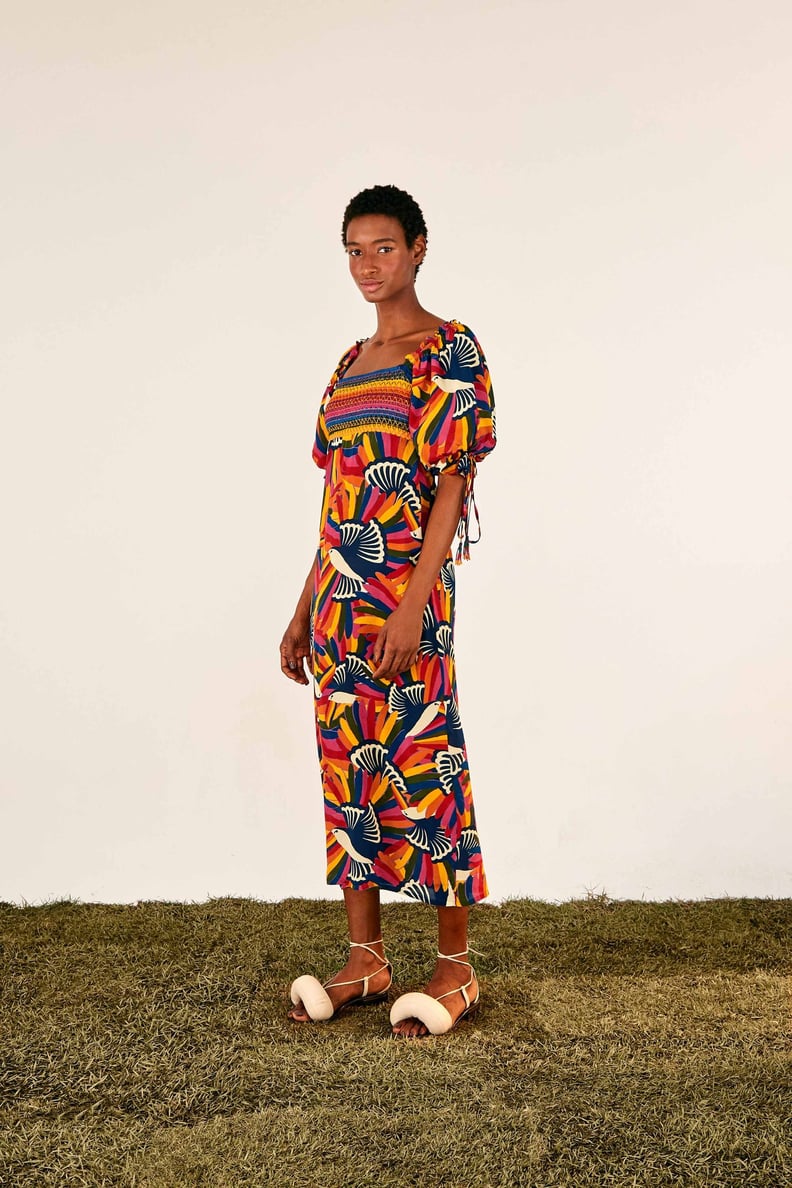 Farm Rio Rainbow Toucans Smocked Maxi Dress