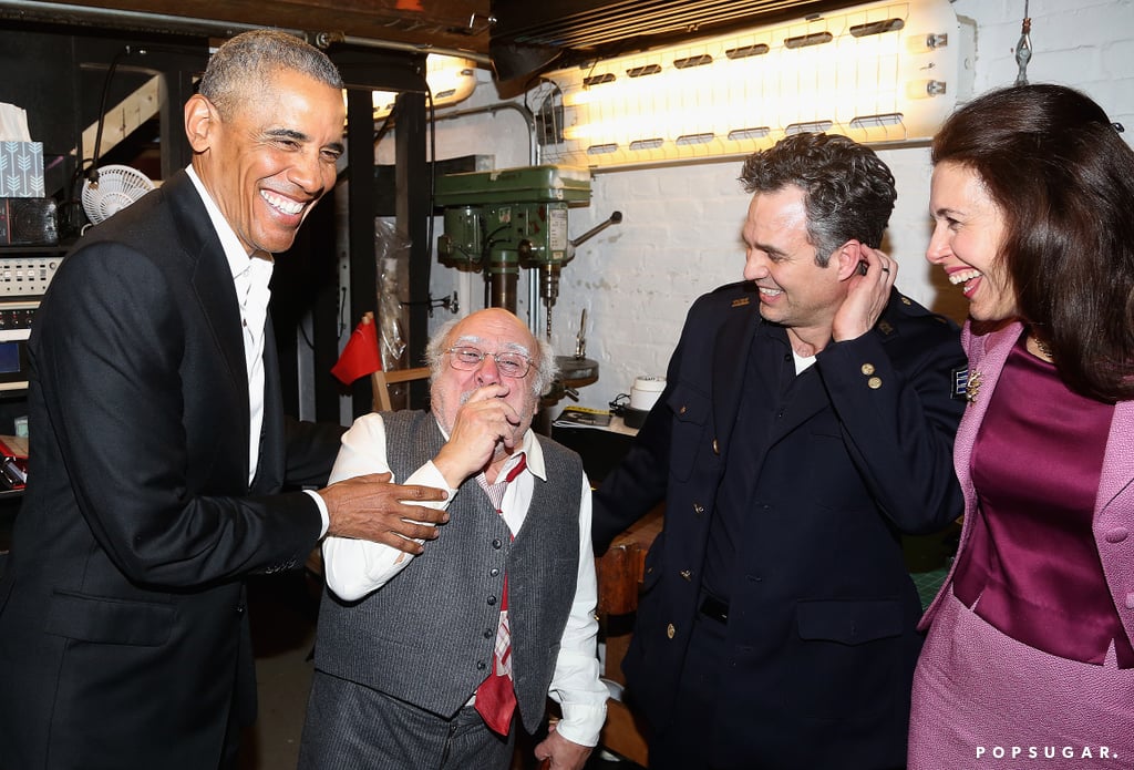 In February, Barack was all laughs as he chatted backstage with the cast of Broadway's The Price in NYC.