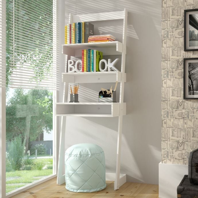 Manhattan Comfort Urbane Carpina Two-Shelf Ladder Desk Bookcase in White