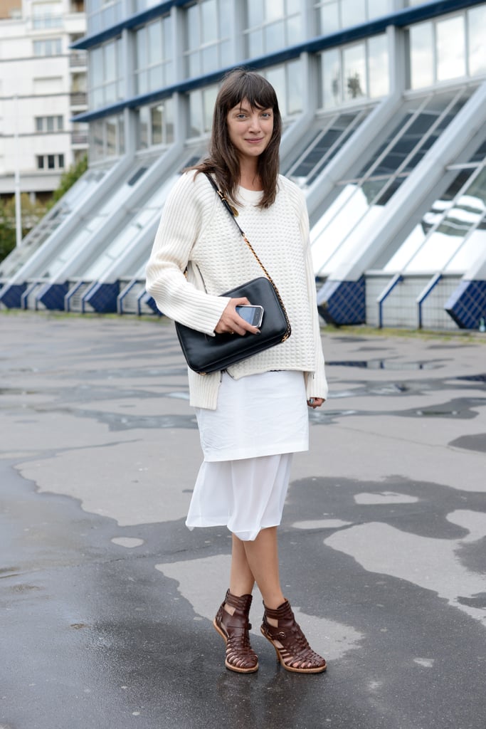All-white layers got an edge from tougher, gladiator-style heels.
All-white layers got an edge from tougher, gladiator-style heels.
