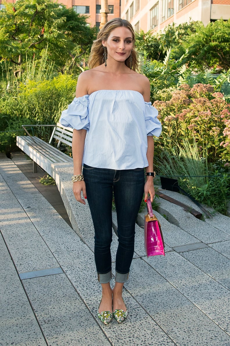 An Off-the-Shoulder Top With Cuffed Jeans