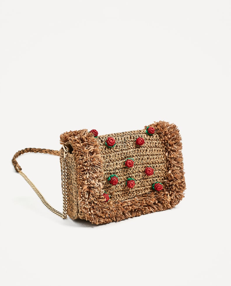 Zara Raffia Cross-Body Bag With Strawberries Detail