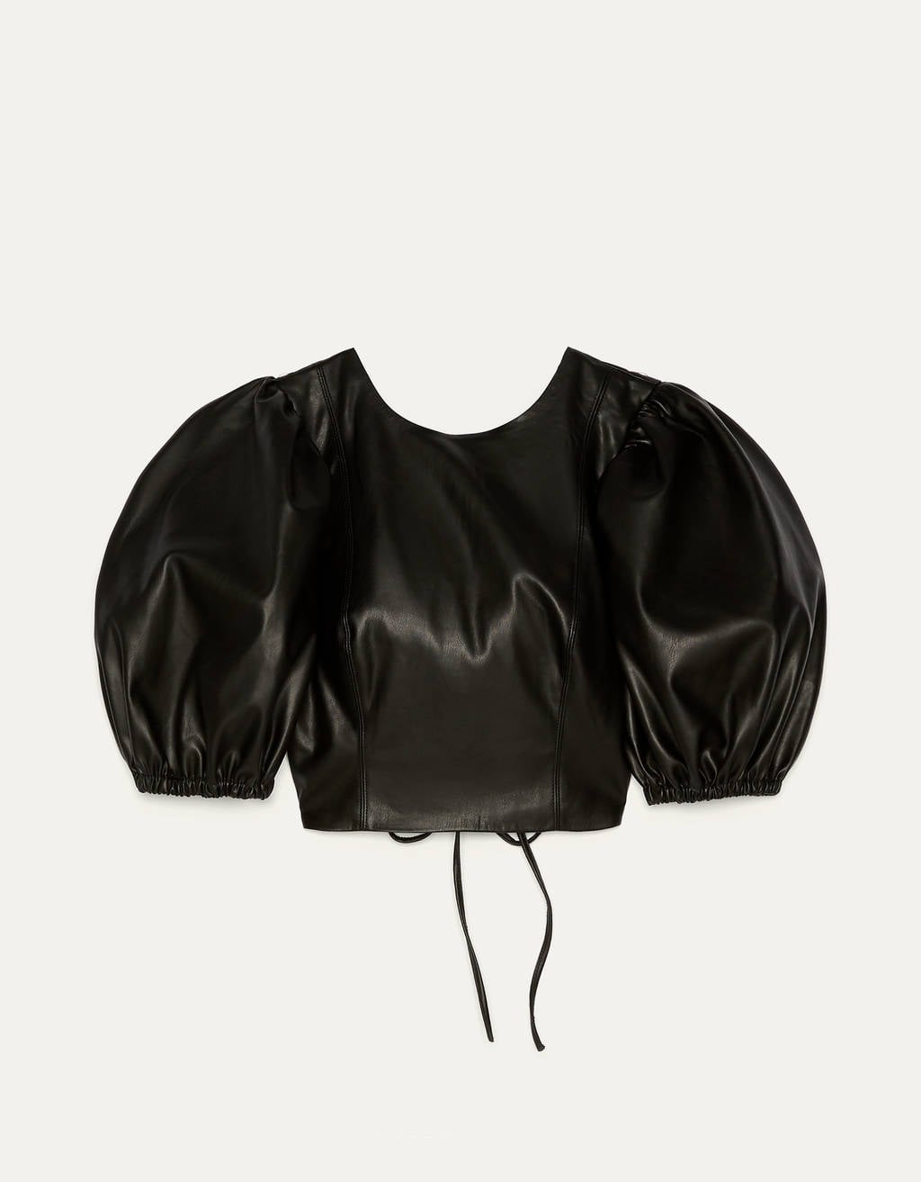 Bershka Faux Leather Blouse With Puffed Sleeves
