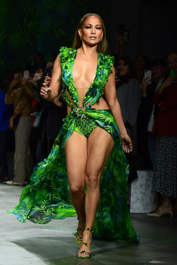 Jennifer Lopez Wore a New Green Dress on the Versace Runway