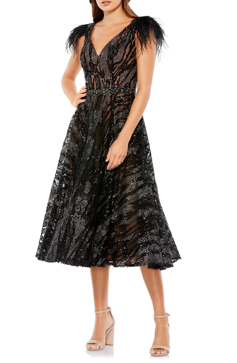 For a Formal Event: Mac Duggal Feather Sleeve Midi Dress