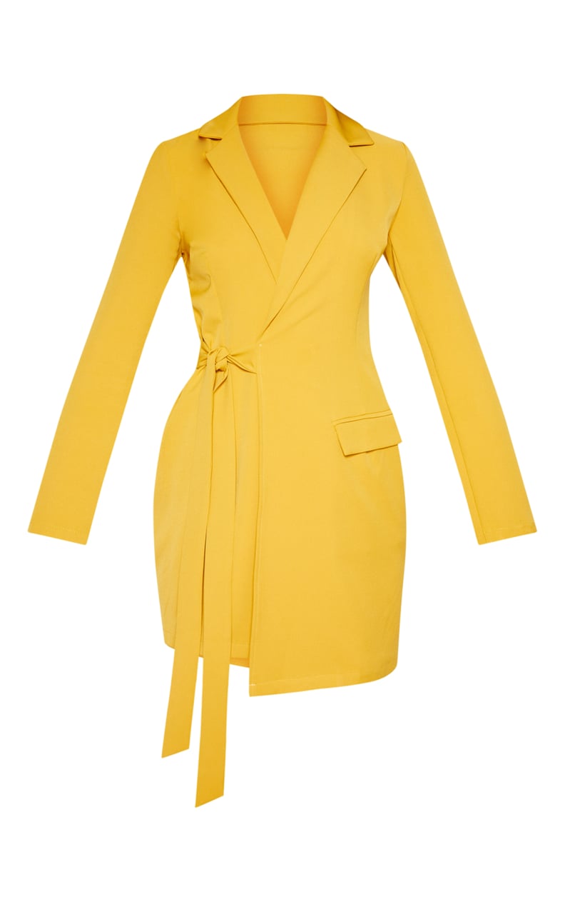 Mustard Tie Detail Blazer Dress