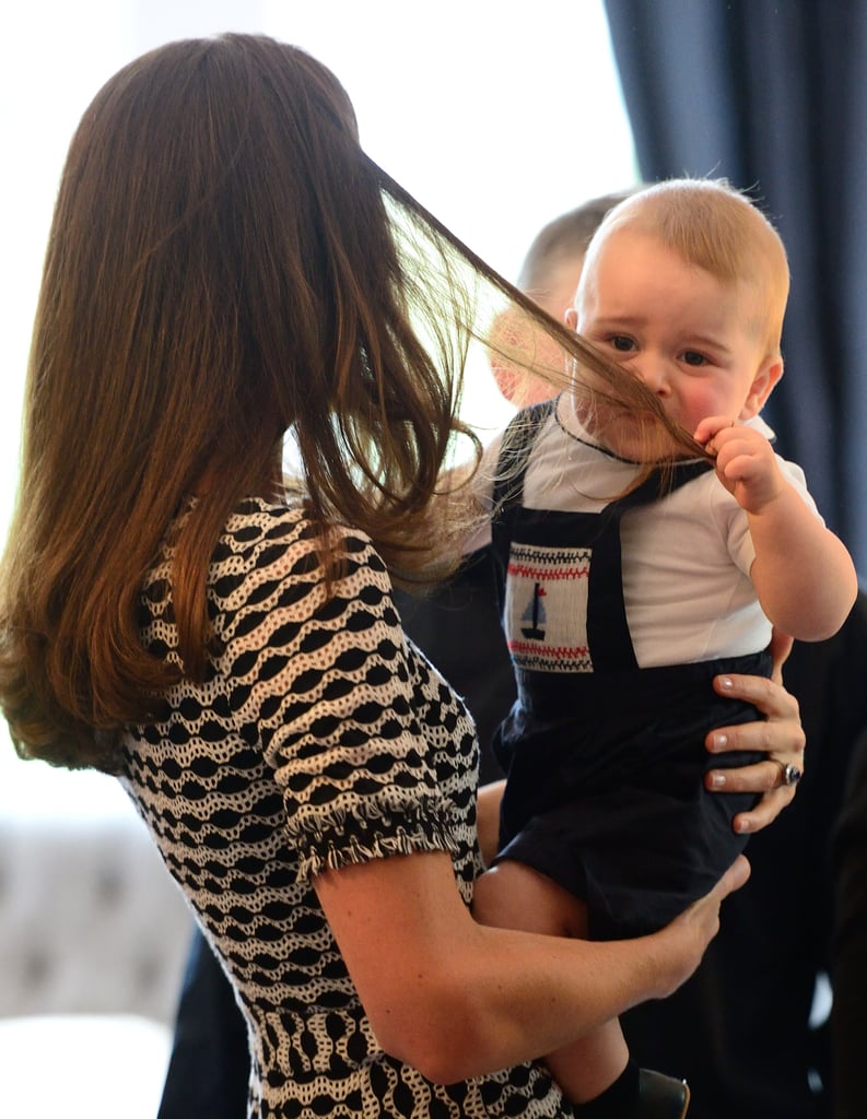 And then grabbed his mom's hair.