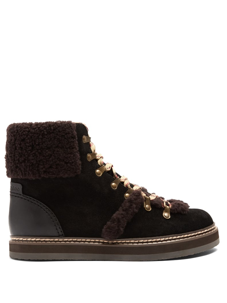 See by Chloé Aileen Shearling-Trimmed Suede Ankle Boots