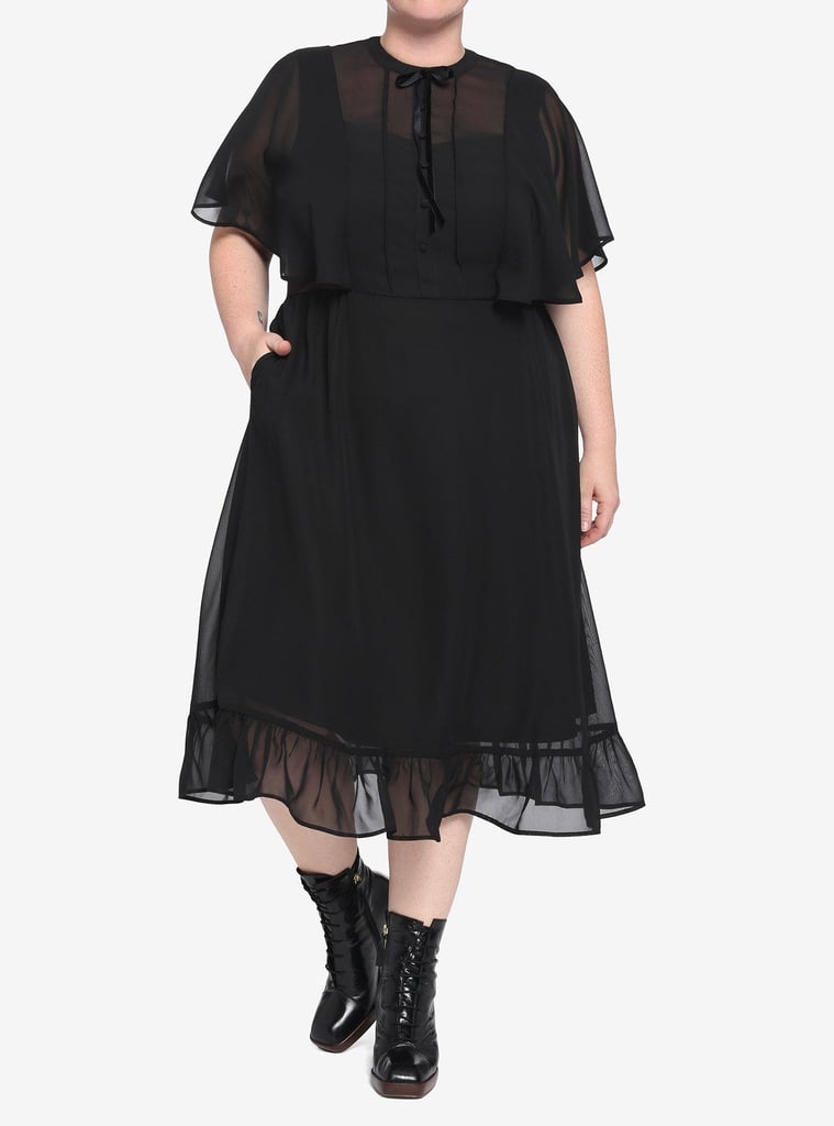 Hot Topic Black Sheer Capelet Midi Dress