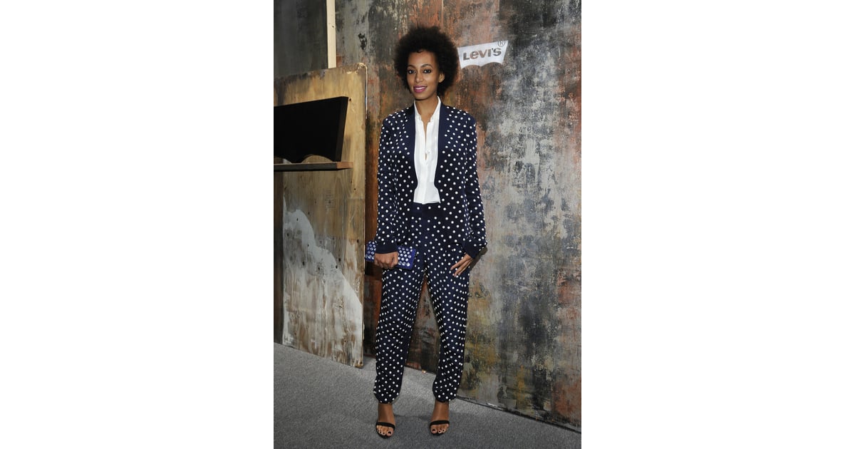 white polka dot suit
