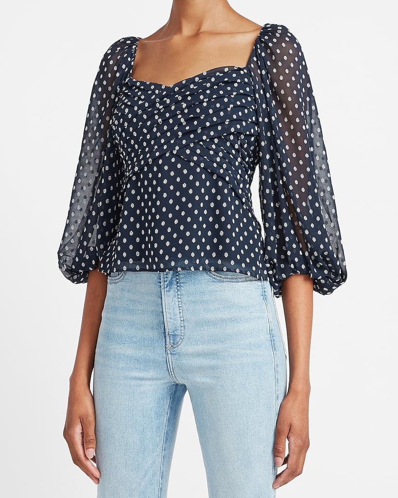 Express Clip Dot Balloon Sleeve Top