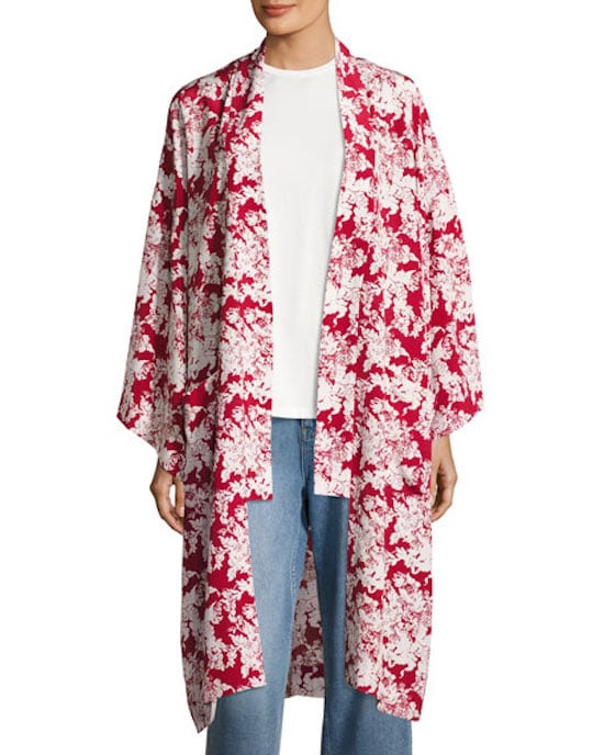 For something bolder, try this crimson and white Robert Rodriguez Floral-Print Silk Robe Jacket ($595).