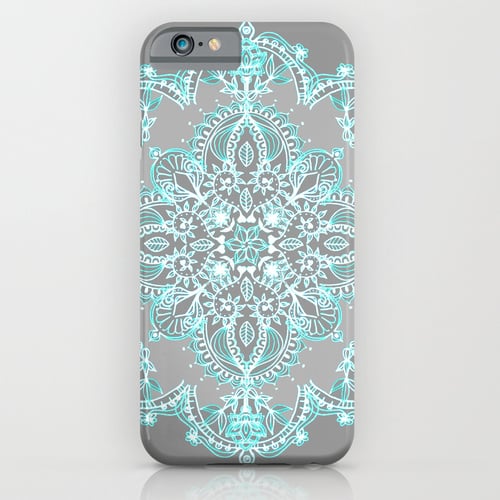 Teal and Aqua Lace Mandala on Grey ($35)