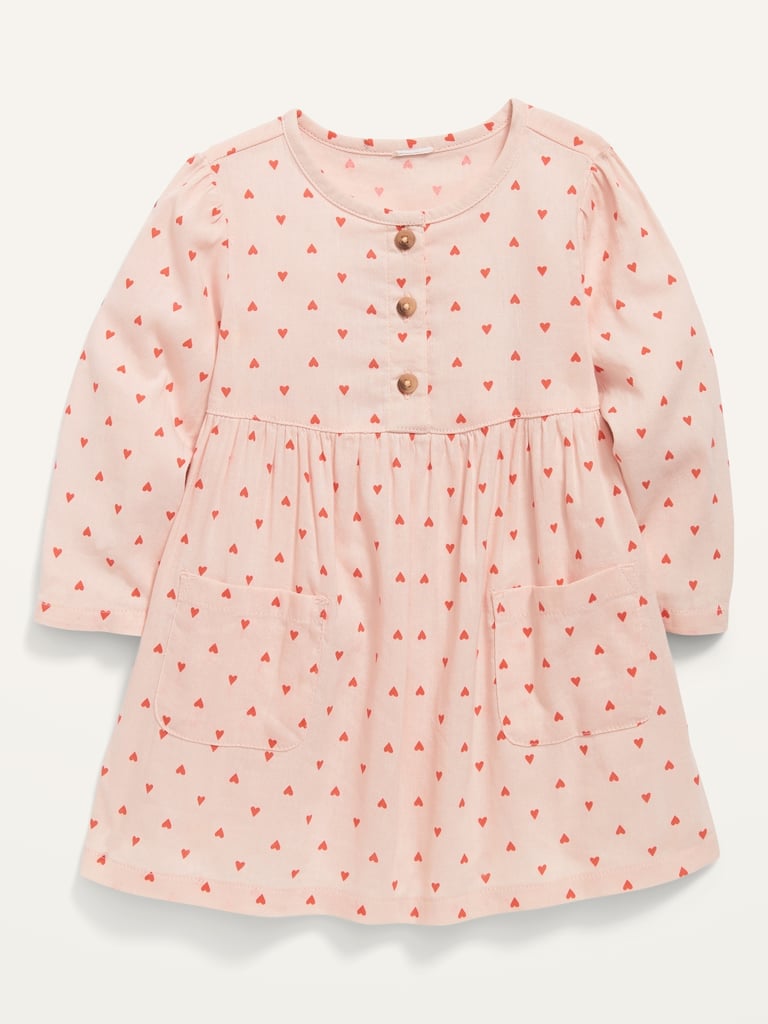 Old Navy Heart-Print Long-Sleeve Henley Dress For Baby