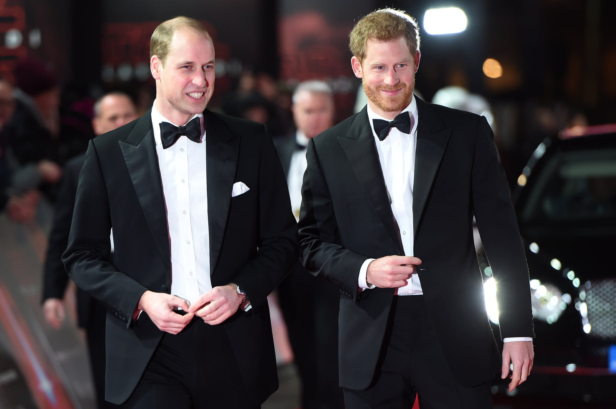 LONDON, ENGLAND - DECEMBER 12: (L-R) Prince William, Duke of Cambridge and Prince Harry attend the European Premiere of 'Star Wars: The Last Jedi' at Royal Albert Hall on December 12, 2017 in London, England.  (Photo by Eddie Mulholland - WPA Pool/Getty Images)