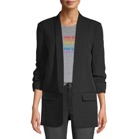 Scoop Scrunch-Sleeve Shawl Collar Boyfriend Blazer