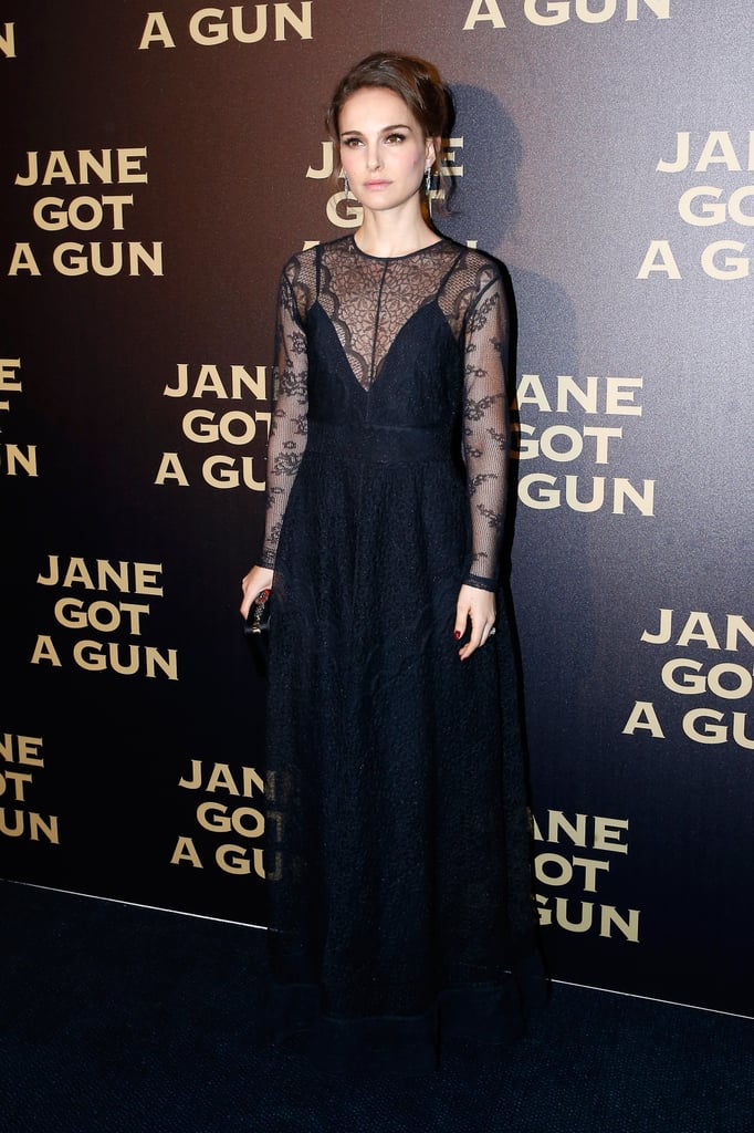 Natalie Portman in Dior Black Lace Gown | January 2016