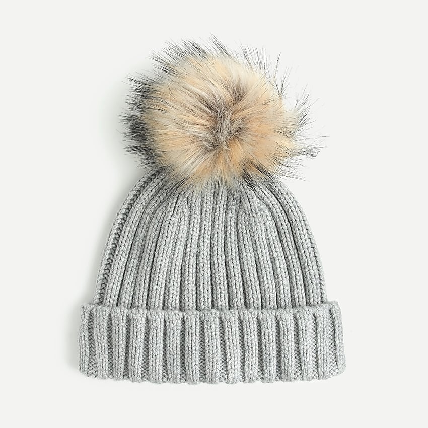 J Crew Ribbed Beanie With Faux-Fur Pom-Pom