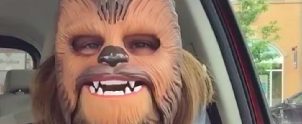 Woman Trying On Chewbacca Mask Video