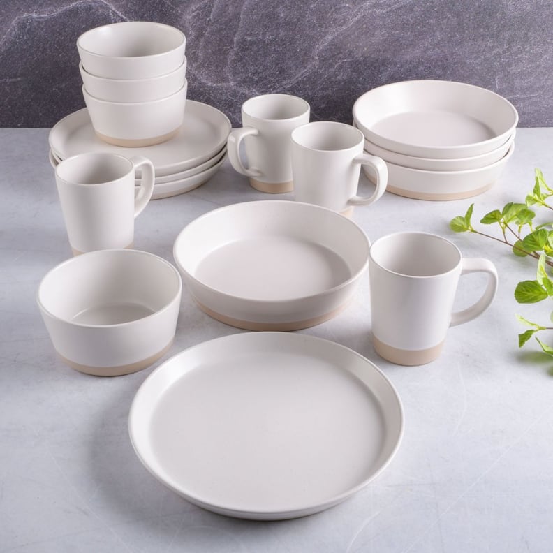 Gap Home 16-Piece With Speckle and Raw Bottom White Stoneware Dinnerware Set