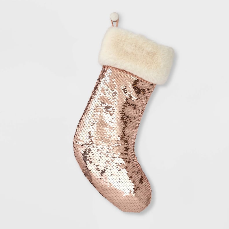 Sequin Christmas Stocking Blush and Copper