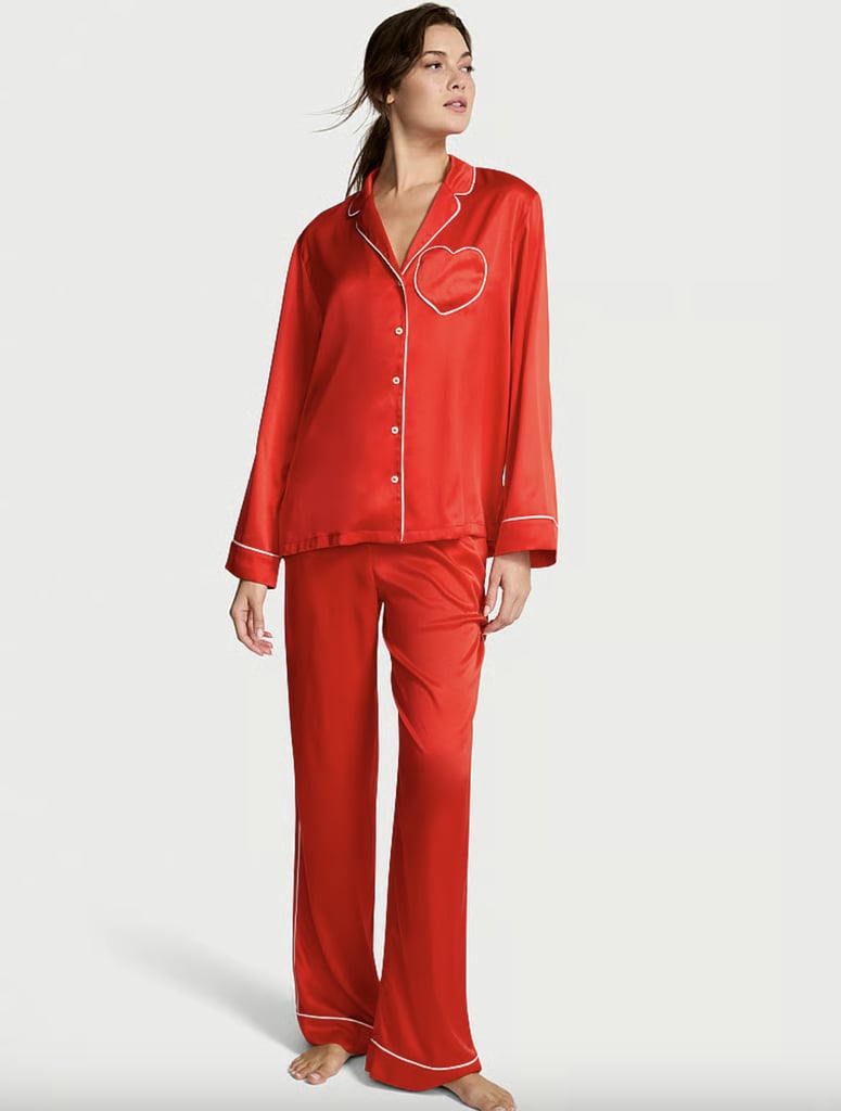 Victoria's Secret Signature Satin Bow Stripe Long Pajama Set