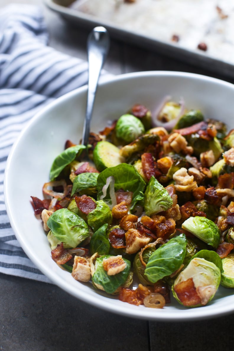 Bacon and Brown Sugar Roasted Brussels Sprouts With Shallots and Dried Figs