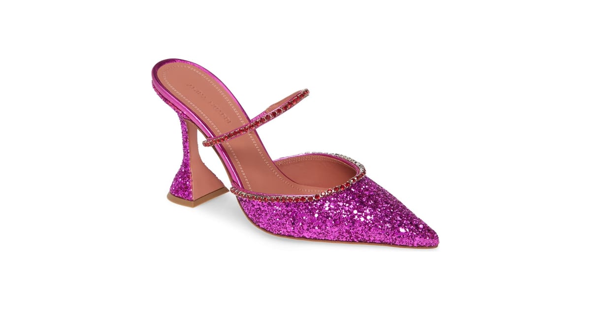 glitter heeled mules