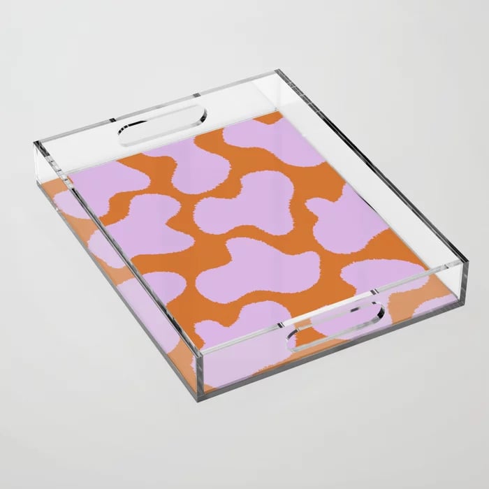 Coffee Table Accessory: Society6 Mooooo Lavender and Tangerine Acrylic Tray