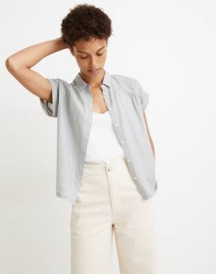 Madewell Striped Shirred Button-Up Shirt