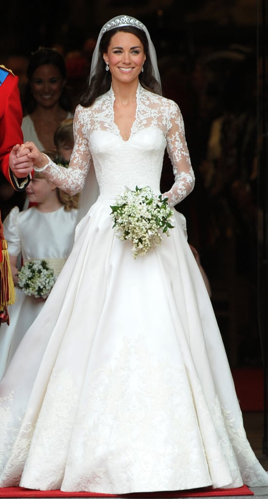 Both Dresses Featured Elegant Lace Sleeves, a Sweetheart Neckline, and a Long Train