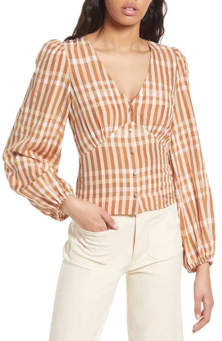 & Other Stories Gingham Balloon Sleeve Blouse