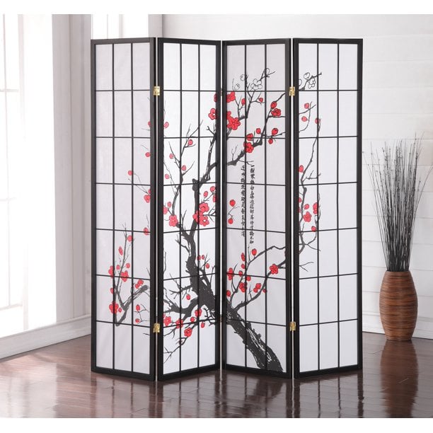 Walmart Room Dividers: Roundhill Furniture Japanese Plum Blossom 4 Panel Room Divider