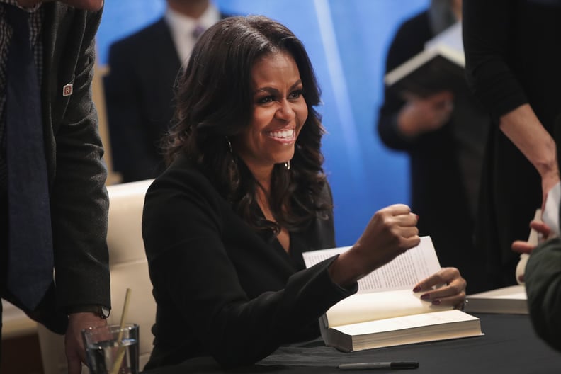 CHICAGO, IL - NOVEMBER 13:  Former first lady Michelle Obama kicks off her Becoming book tour with a signing at the Seminary Co-op bookstore on November 13, 2018 in Chicago, Illinois. In the book, which was released today, Obama describes her journey fr