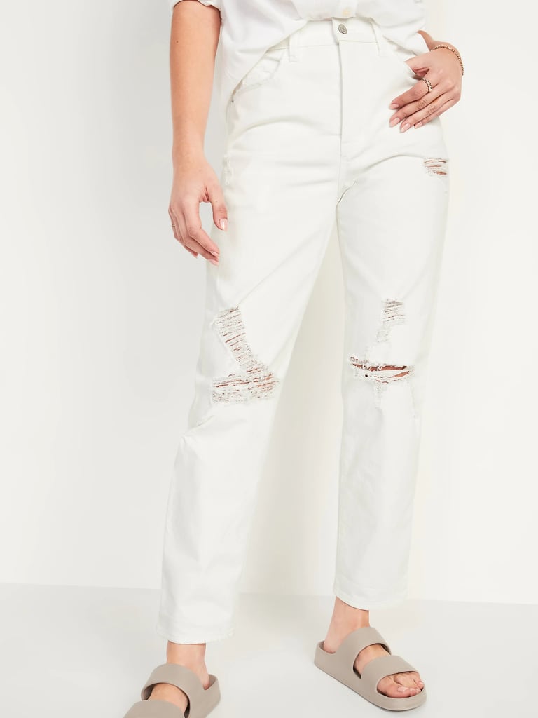 Old Navy Extra High-Waisted Sky Hi Straight Button-Fly Ripped White Jeans