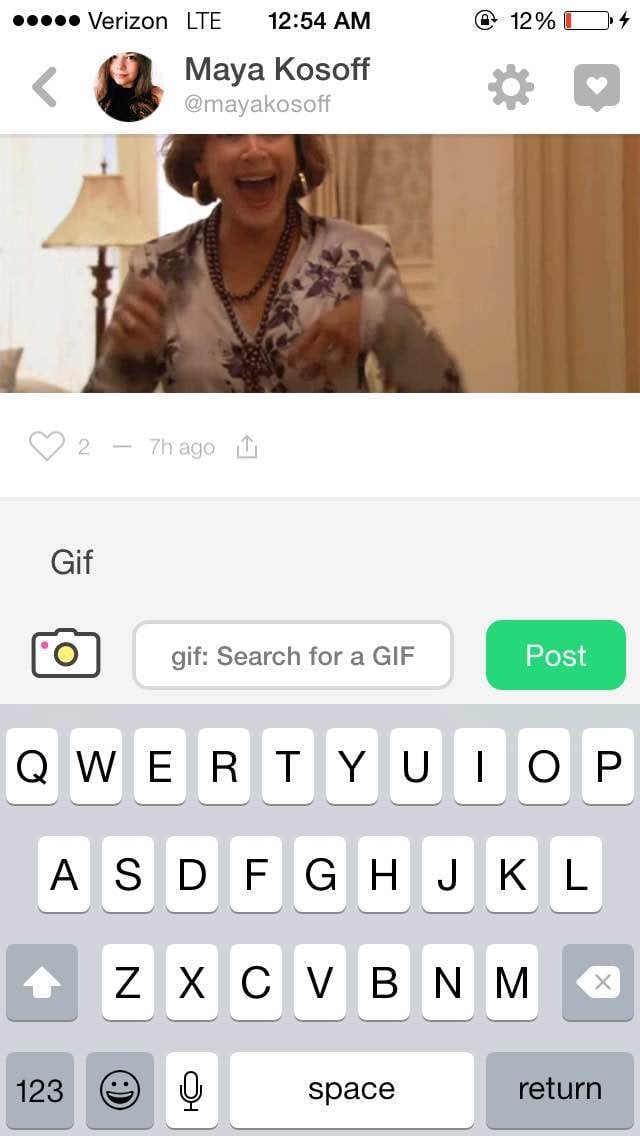 And you can use Peach's "magic words" — like the word "gif" — to summon hidden features, like finding a gif on Giphy.