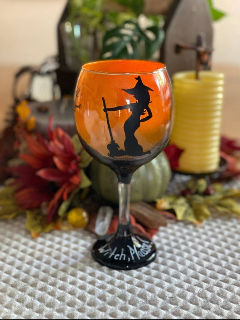October Birthday Witch Halloween Wine Gifts Wine Lover Gifts Let's Get Wicked for Halloween Wine Glass 