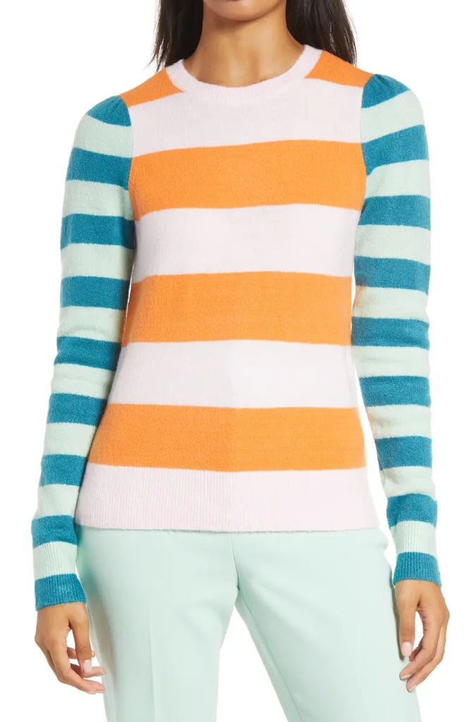 Halogen x Atlantic-Pacific Mix Stripe Puff-Sleeve Sweater