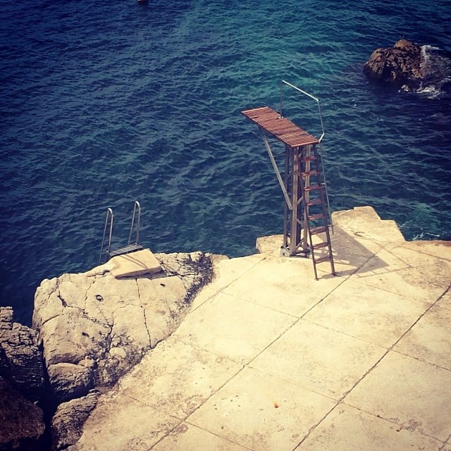 The Hotel du Cap, just outside Cannes, is the place where all the biggest stars stay during the festival. The picturesque views are one of the storied location's biggest draws; this diving board proved nearly impossible for us to resist!