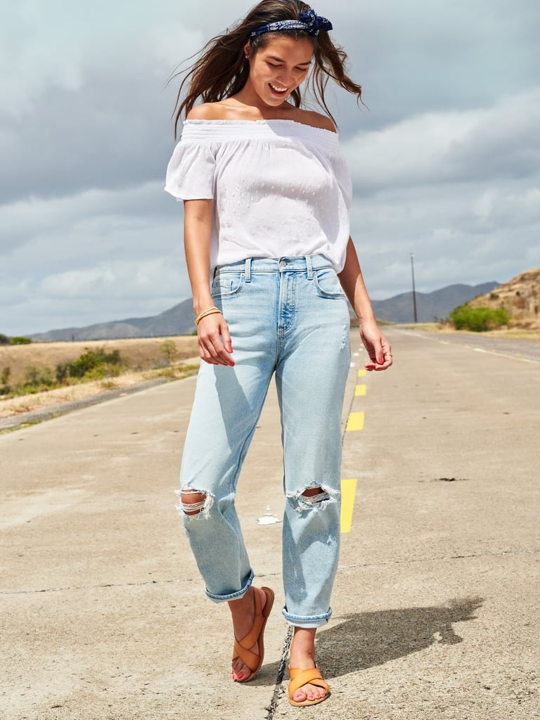 Extra High-Waisted Distressed Boyfriend Straight Jeans