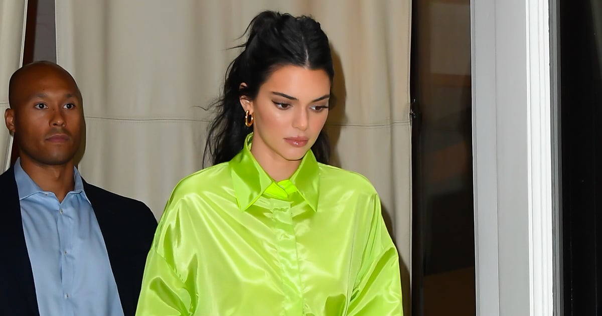 Kendall Jenner Clear Heels With Neon Shirt | POPSUGAR Fashion