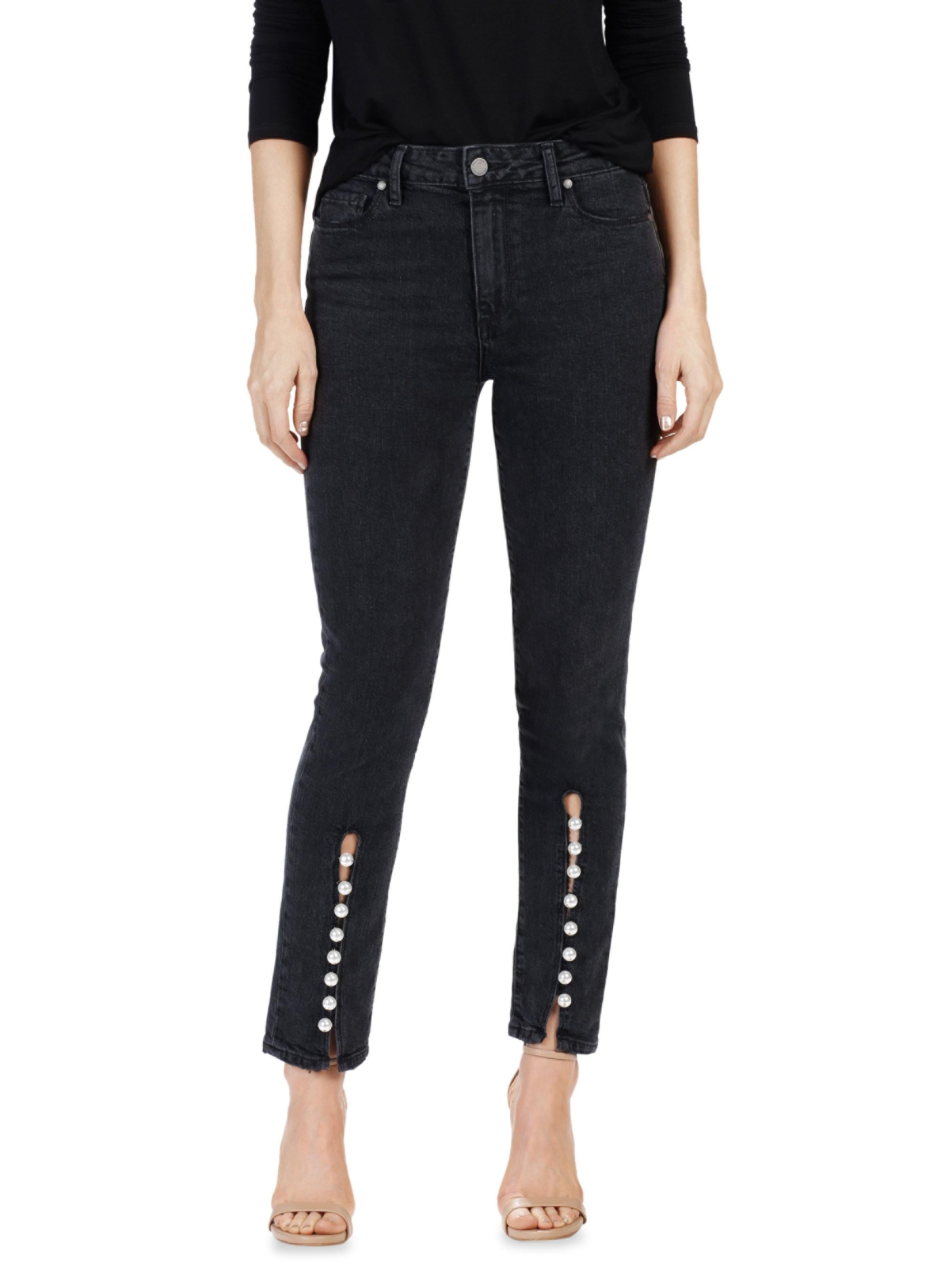 Jeans with pearls down top the side
