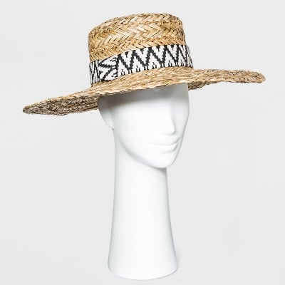 Universal Thread Women's Wide Brim Straw Boater Hat with Guitar Strap Band