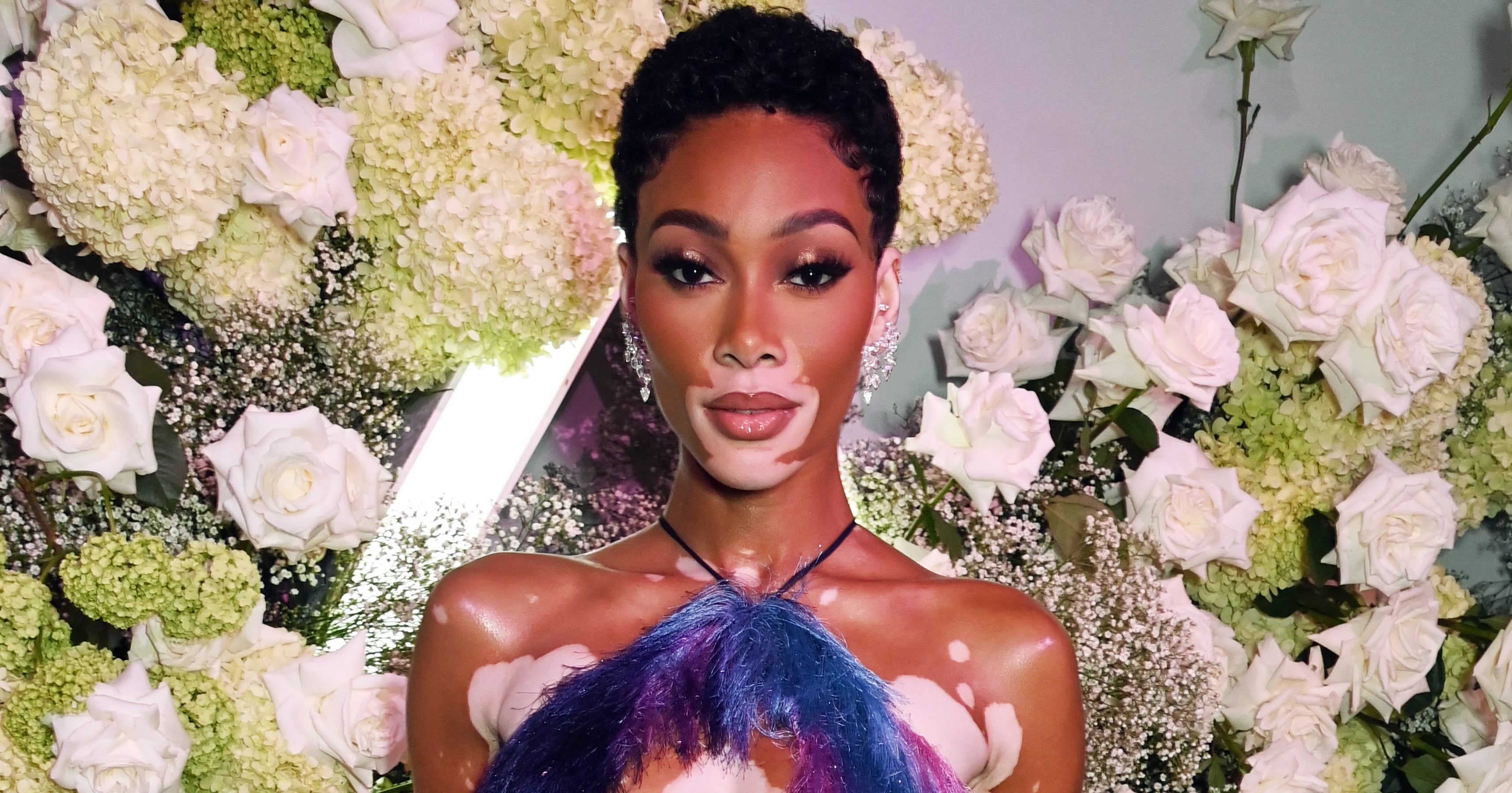 Winnie Harlow’s Fuzzy Cutout Dress at Vogue World: London