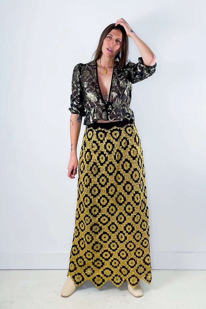 Free People Metallic Floral Crochet Maxi Skirt
