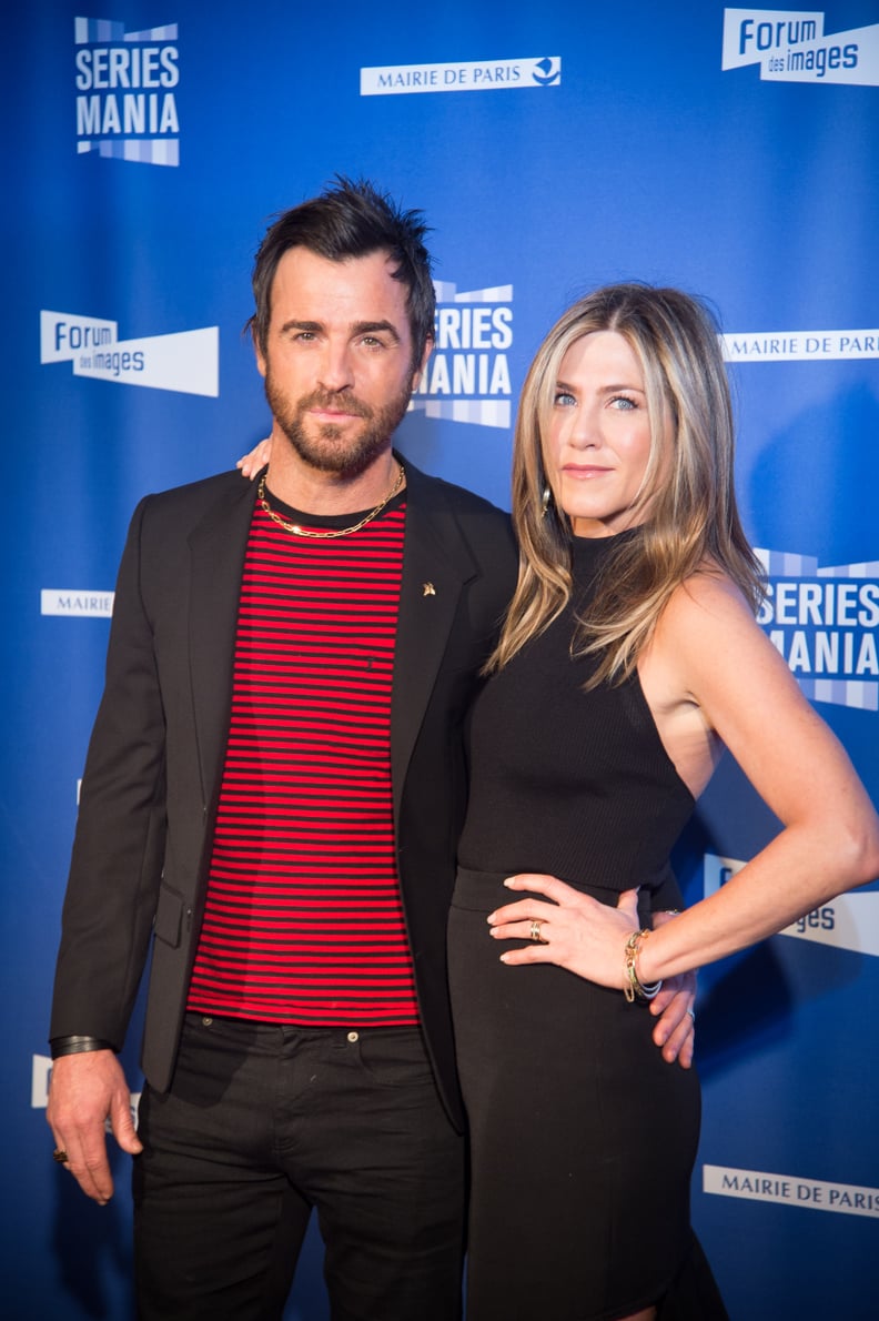 PARIS, FRANCE - APRIL 13:  Justin Theroux and Jennifer Aniston attend the Festival Serie Mania Opening Night, at Le Grand Rex on April 13, 2017 in Paris, France.  (Photo by Stephane Cardinale - Corbis/Corbis via Getty Images)