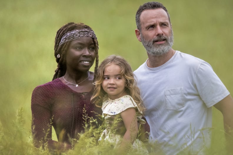 Andrew Lincoln as Rick Grimes, Danai Gurira as Michonne, Chloe Garcia as Judith - The Walking Dead _ Season 9, Episode 1 - Photo Credit: Jackson Lee Davis/AMC