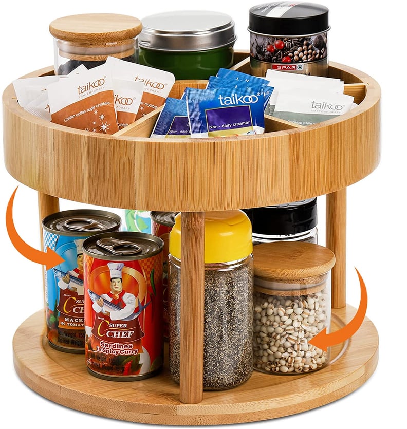 Kitchen Bamboo Spice Rack Cabinet Organizer Cosmetic Turntable